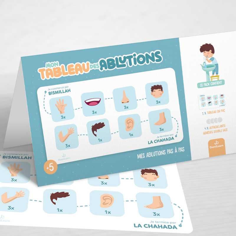 Mon tableau des ablutions - Bleu – Mes ablutions pas à pas DeeniLearn Livre Islam Enfant 9782931241134 Librairie Musulmane Al-imen