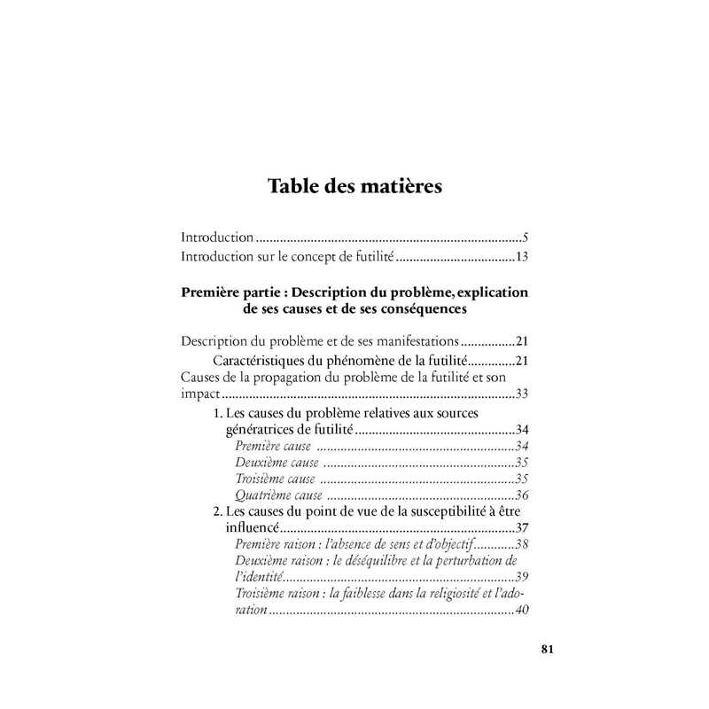 La lutte contre la futilité: Problématique, causes, impacts et traitement d'Ahmad Ibn Yusuf al-Sayyid - Al Bayyinah - Sommaire