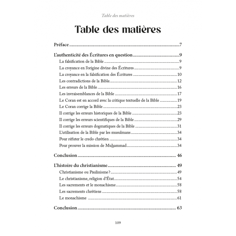 Table des matières de Regard musulman sur le christianisme par Rachid Maach - Éditions Al hadith