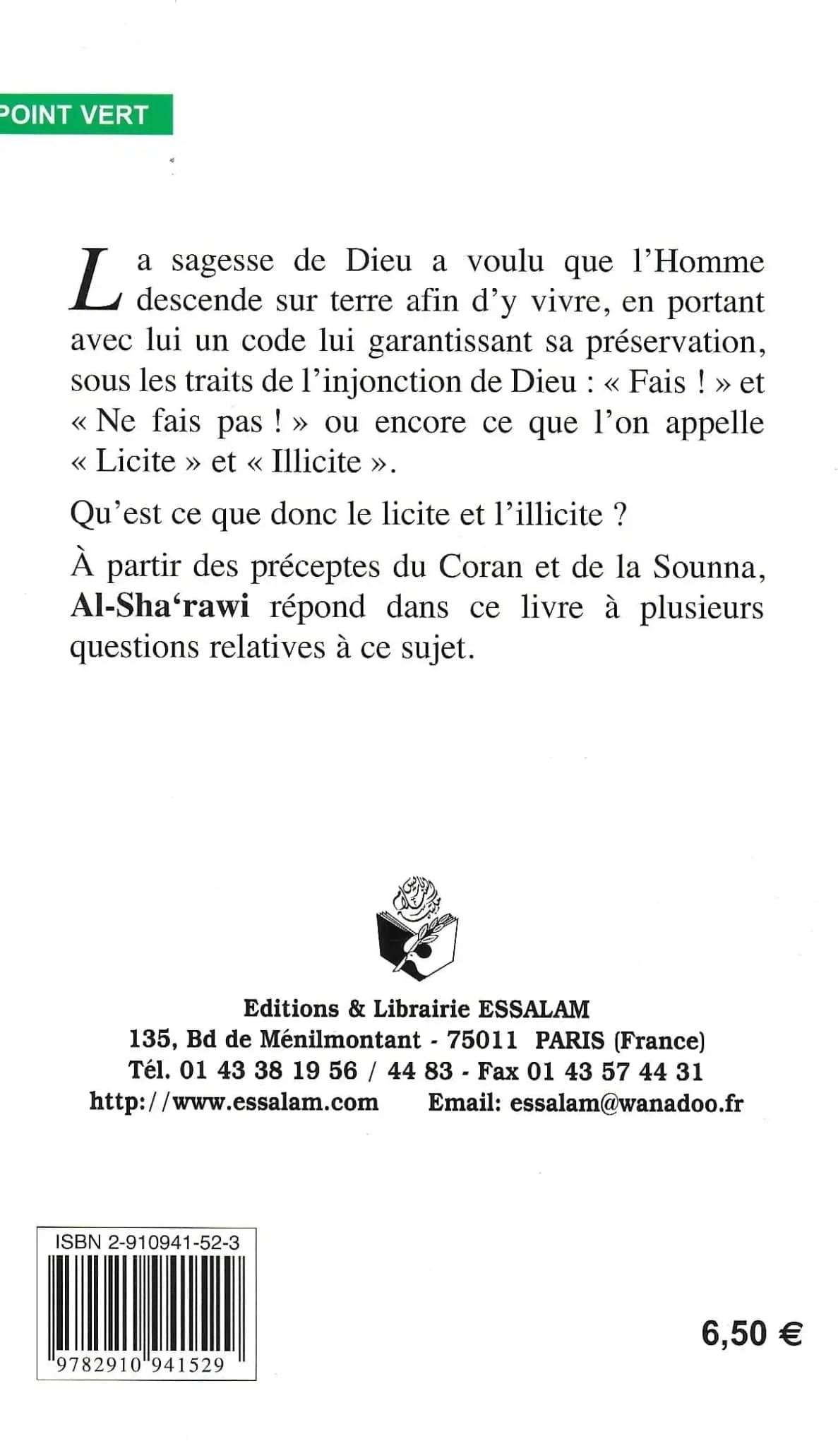 Le licite et l'illicite - Al Sha'rawi - Essalam Essalam Livre > Islam > Tawhid / Aqidah (Croyance) 9782910941529 Librairie Musulmane Al-imen