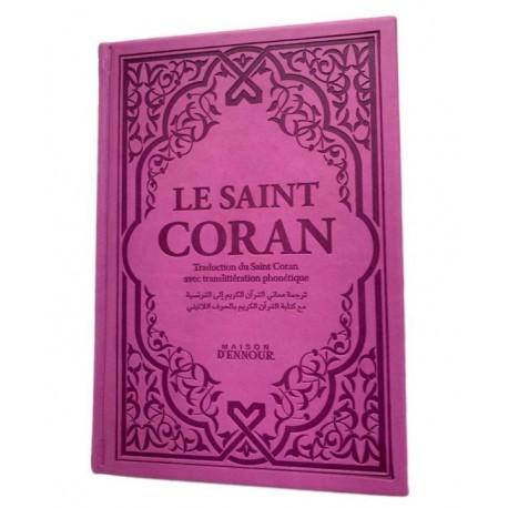 Le Saint Coran mauve - Couverture Daim - Pages Arc - En - Ciel - Français - Arabe - Phonétique - Maison Ennour Al - imen