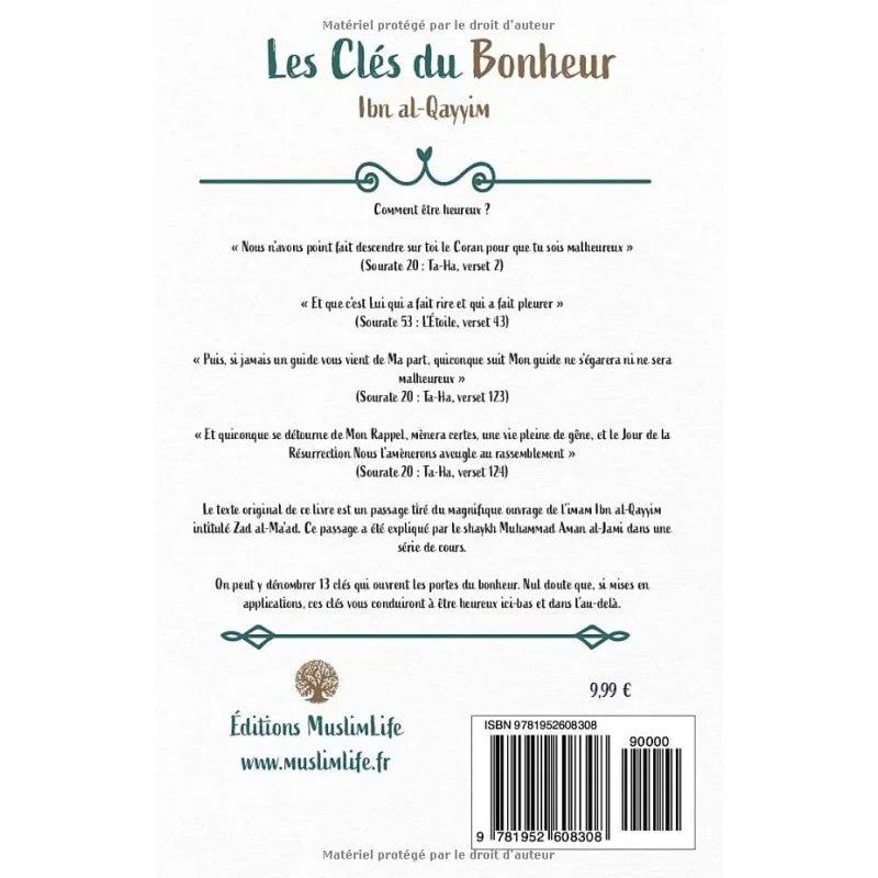 Verso :  Les clés du bonheur - Ibn Al-Qayyim - MuslimLife