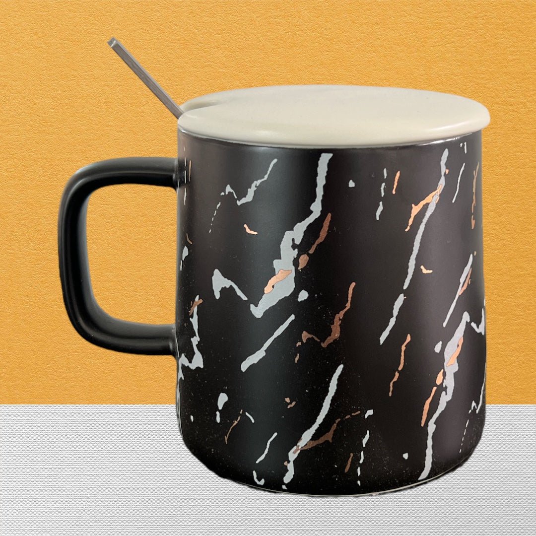 Tasse en céramique effet marbre avec cuillère en métal et couvercle céramique - Mug Moderne et élégant - 250 ml disponible chez Al - imen